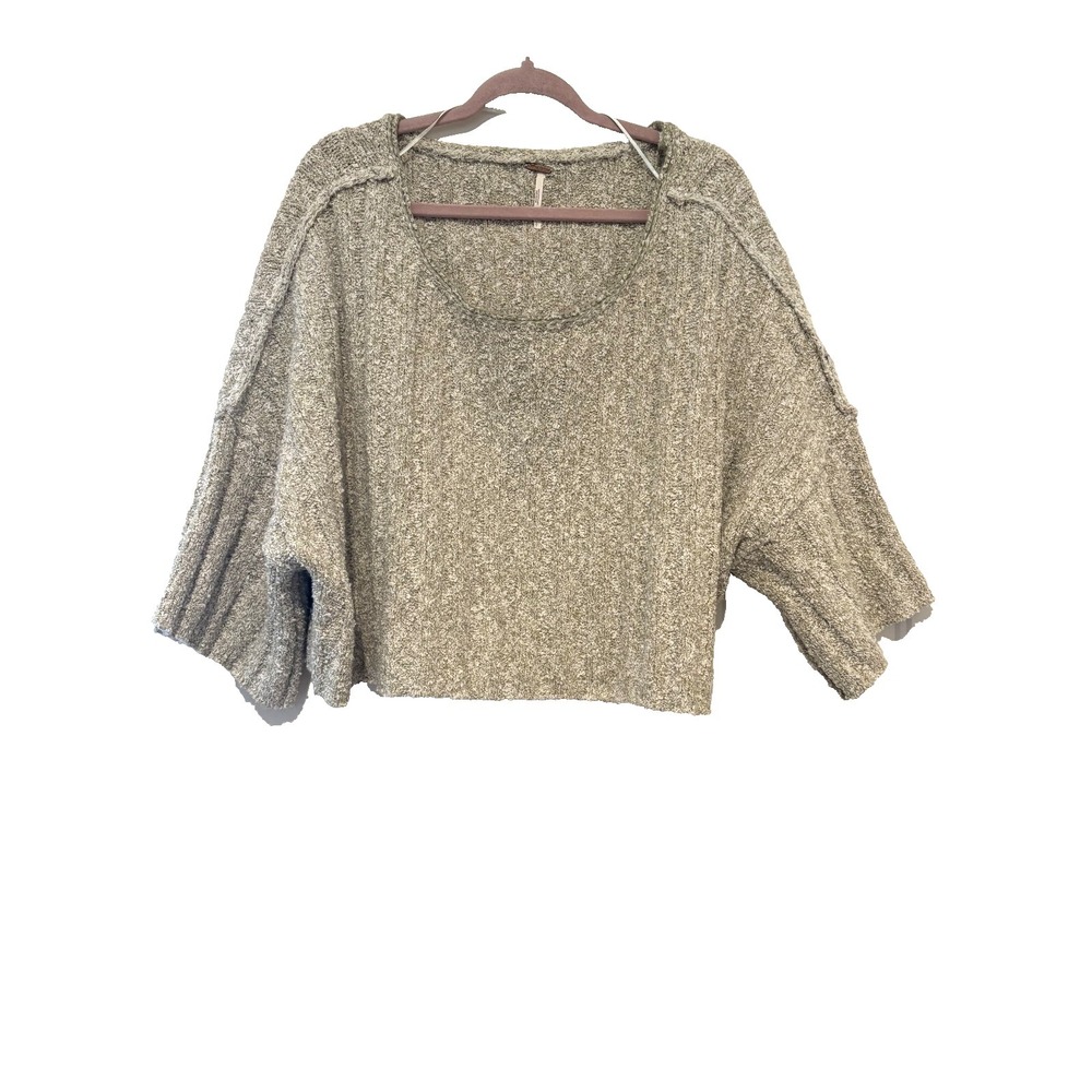 Free People oversized S moss green popcorn knit sloucy 3/4 sleeve sweater E